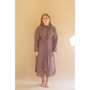 Long-Sleeve Button-Front Dress with Front-Tie Detail / Mulberry 8