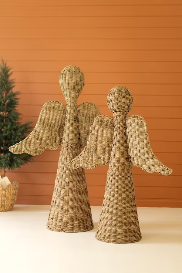 Set of 2 Large Woven Vine Angels