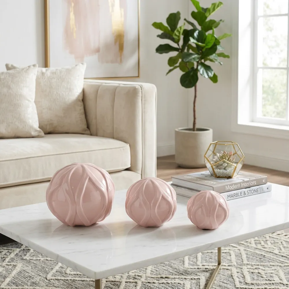 FINTONPORT SET OF 3 PINK ORBS 6 (IN)