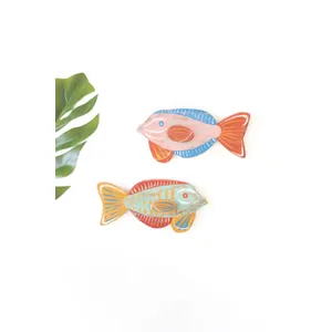 Set of 2 Colorful Wood Fish Wall Plaques 1