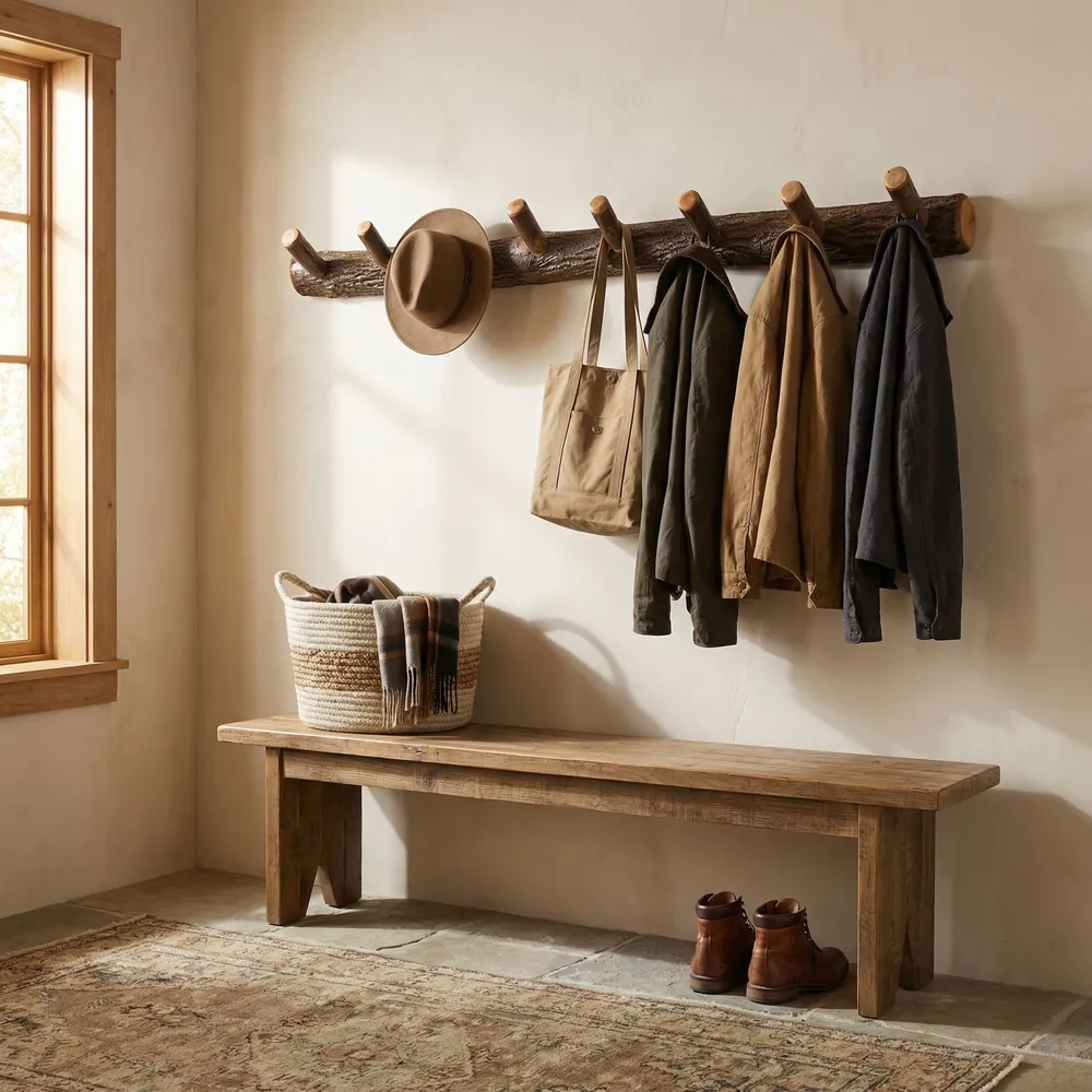 Hickory Log Wall Coat Rack - 48-inch with 8 Pegs