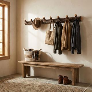 Hickory Log Wall Coat Rack - 48-inch with 8 Pegs