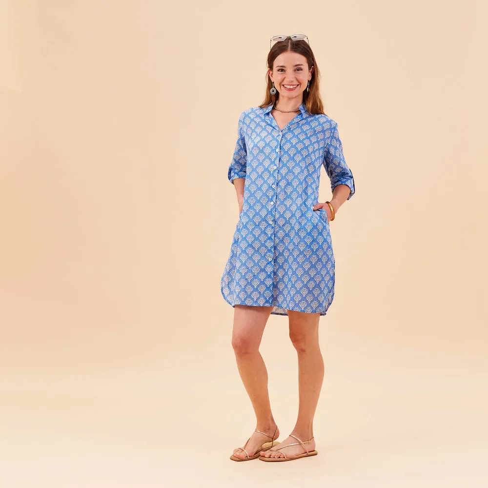 Fifer Blue Cotton Button Down Beach Tunic