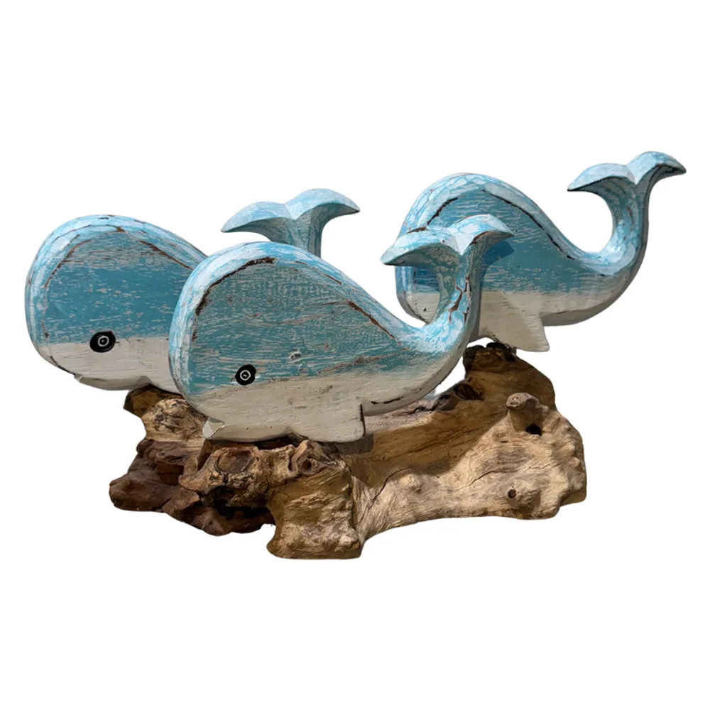 17" WHALE FAMILY OF 3 ON DRIFTWOOD