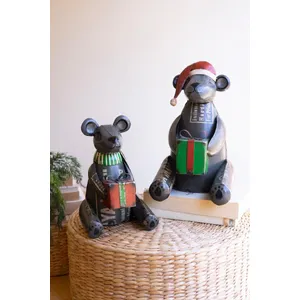Set of 2 Recycled Metal Christmas Black Bears 1