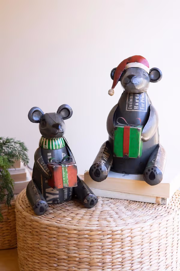Set of 2 Recycled Metal Christmas Black Bears