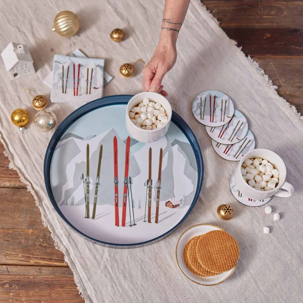 Nordic Ski Round Lacquer Serving Tray