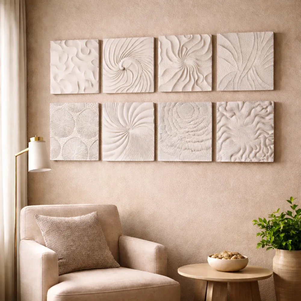 DENVERTON SET OF 8 WHITE WALL SCULPTURES 14 (IN)