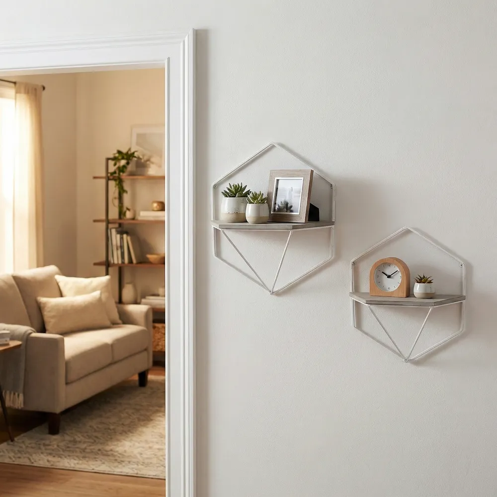 IRVINGMILL SET OF 2 WHITE WALL SHELF 17 (IN)