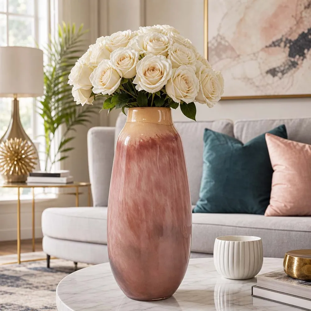 CLYDE PINK GLASS VASE 13 (IN)