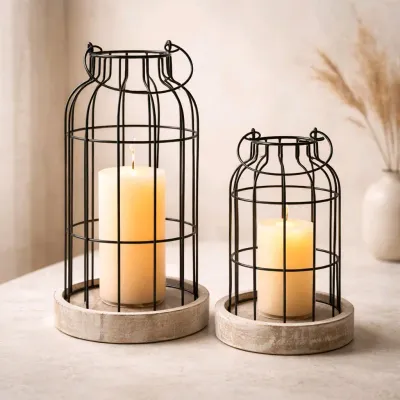 Ivory Cage Lanterns Set of 2 L - 7x7x12in S - 6x6x9in