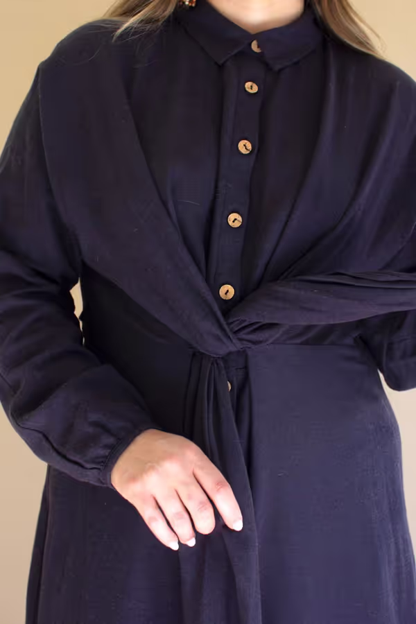 Long-Sleeve Dress with Front-Tie Detail