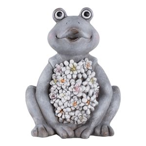 13X10" SITTING FROG WITH SOLAR FLOWERS, GREY MULTI 1