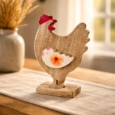 Wooden Rooster on a Base 8.5x6in