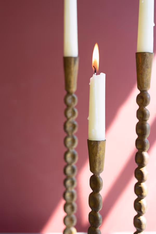Set of 3 Antique Brass Taper Candle Holders