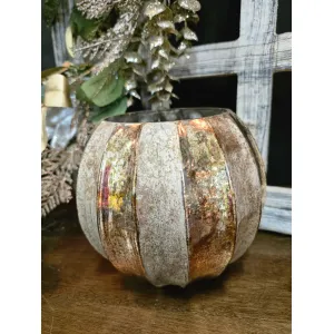 Short Antique Gold Table Vase 6.5x6.5x5.5in 3