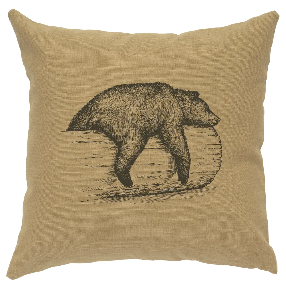 Image Pillow - Bear on a Log - Linen Straw