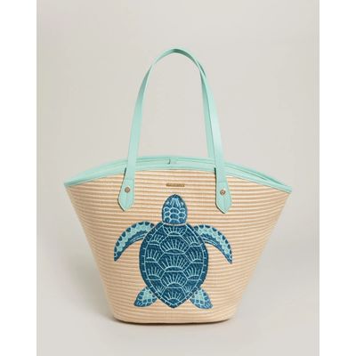 REPEAT TURTLE CANVAS TOTE - SEAFOAM