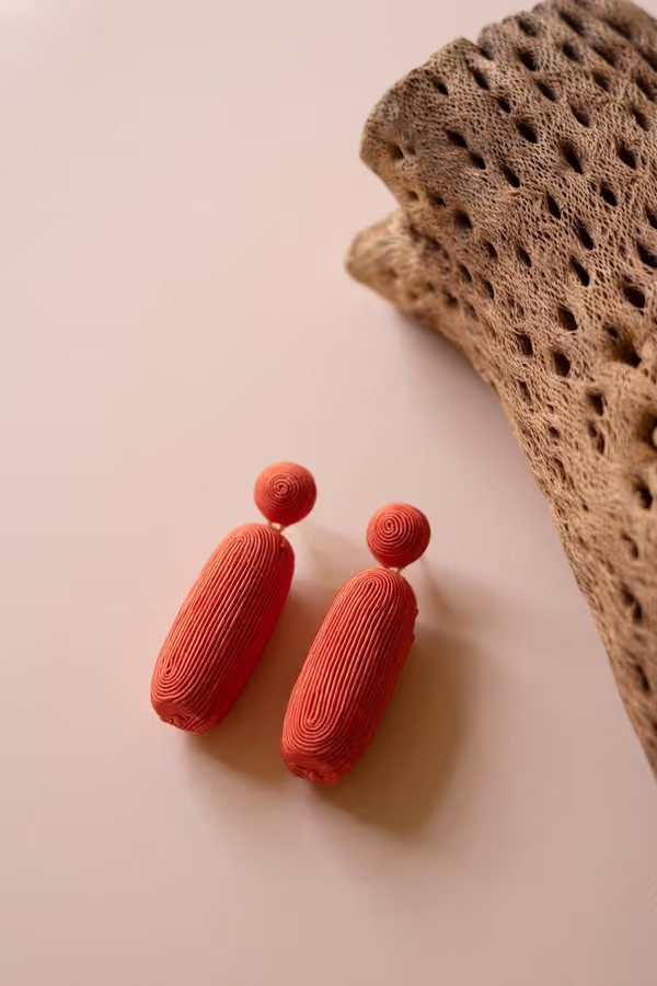 Fabricwrapped Earrings / Coral