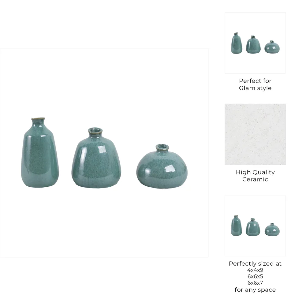 FARGOSIDE SET OF 3 GREEN VASES 9 (IN)