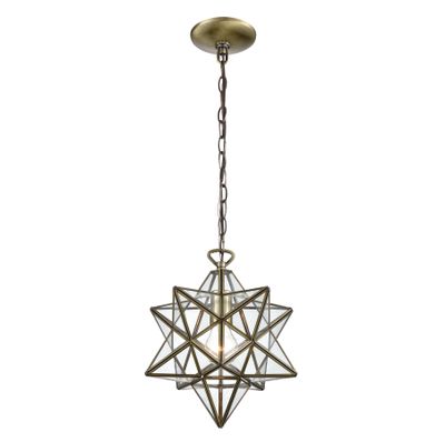 Moravian Star 12″ Wide 1-Light Mini Pendant - Antique Brass