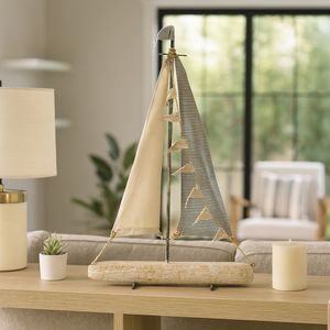 IRON 27" SAILBOAT W/ CLOTH SAILS, MULTI 8