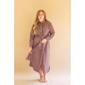 Long-Sleeve Button-Front Dress with Front-Tie Detail / Mulberry 1