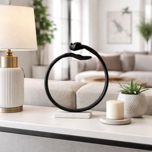 METAL,15" HAND RING ON BASE SCULPT ,BLACK/WHITE 13