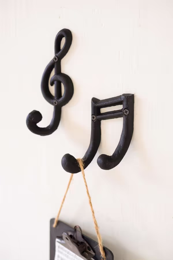 Set of 2 Cast Iron Musical Notes Hooks