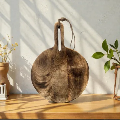 Dark Wood Round Chopping Board 16x12x0.5in