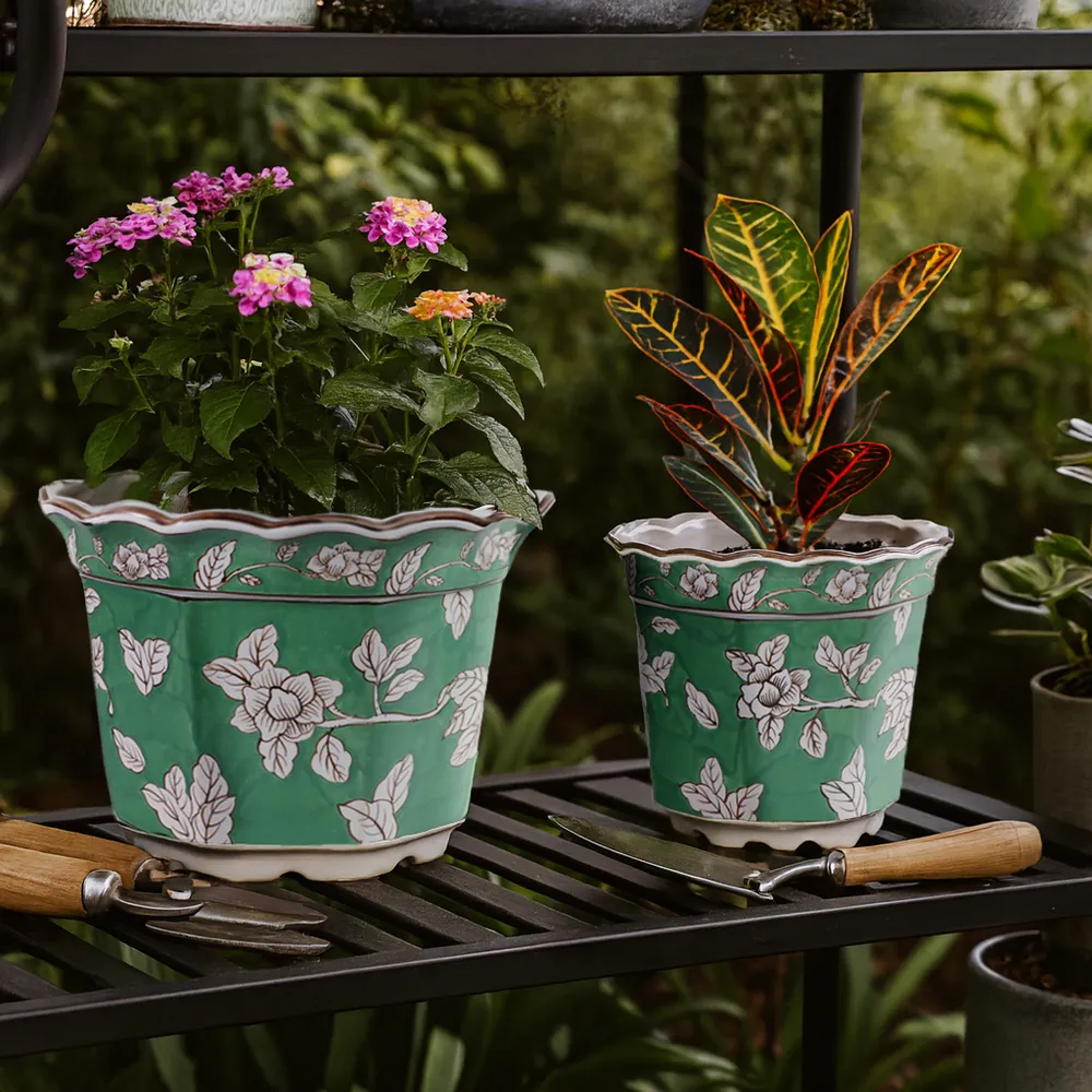 AIDENRIDGE SET OF 2 GREEN PLANTER 10 (IN)