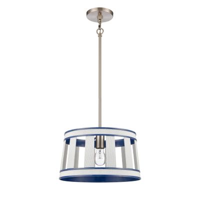 White Burlap 14″ Wide 1-Light Pendant - Ocean Blue