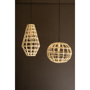 Tall Paper Mache Grid Pendant Light 3
