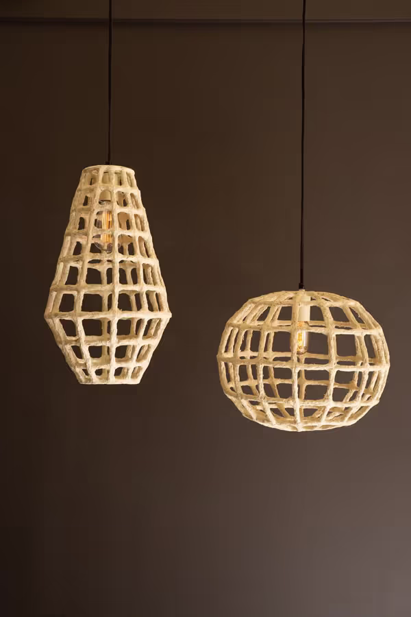 Tall Paper Mache Grid Pendant Light