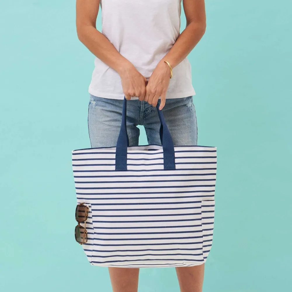 Bateau Stripe Navy Canvas Carryall Tote Bag