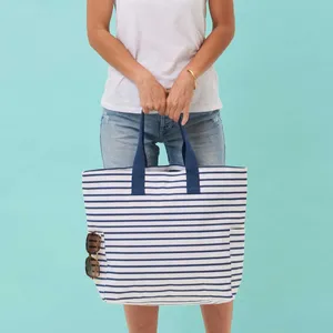 Bateau Stripe Navy Canvas Carryall Tote Bag 5