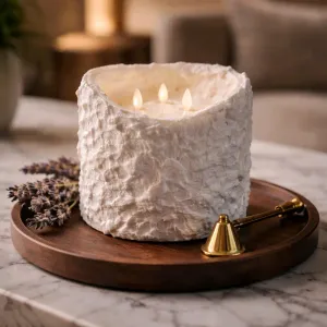 Bumpy White 3 Wick Moving Flame LED Candle 6in by 6in 1