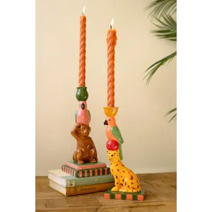 Set of 2 Ceramic Cheetah and Monkey Taper Candle Holders 1