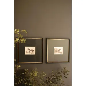 Set of 2 Framed Black and White Horse Prints Under Glass 1