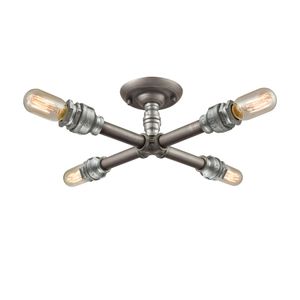 Cast Iron Pipe 16'' Wide 4-Light Semi Flush Mount - Weathered Zinc 1