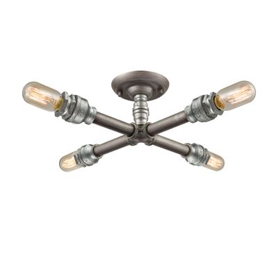 Cast Iron Pipe 16″ Wide 4-Light Semi Flush Mount - Weathered Zinc