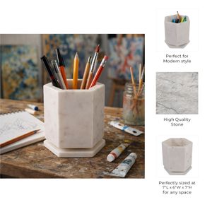 7" MARBLE SWIVEL PENCIL CUP, WHITE 11