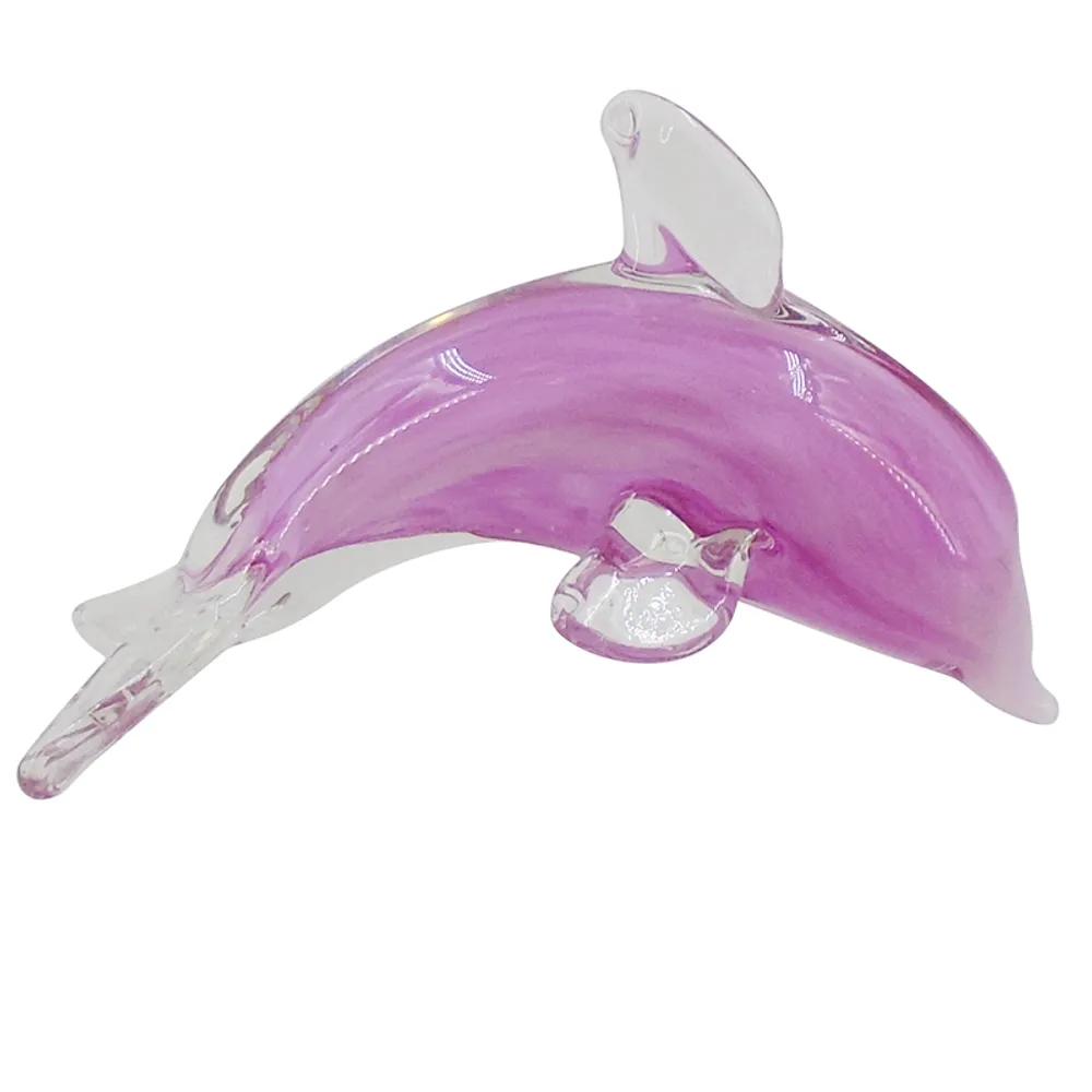 4-1/4" GLASS PINK SWIRL DOLPHIN FIGURE