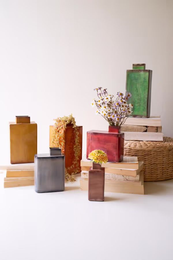Set of 6 Painted Metal Vases