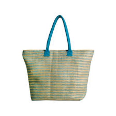 HERRINGBONE RECYCLED STRAP TOTE - SEAFOAM