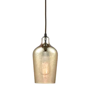 Hammered Glass 5″ Wide 1-Light Mini Pendant - Oil Rubbed Bronze with Amber 1