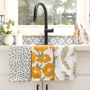Icelandic Poppies Gold Cotton Kitchen Towels (Set of 3) 2