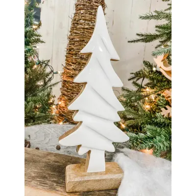 Wooden Tree w/ White Enamel 6.5x2x16in