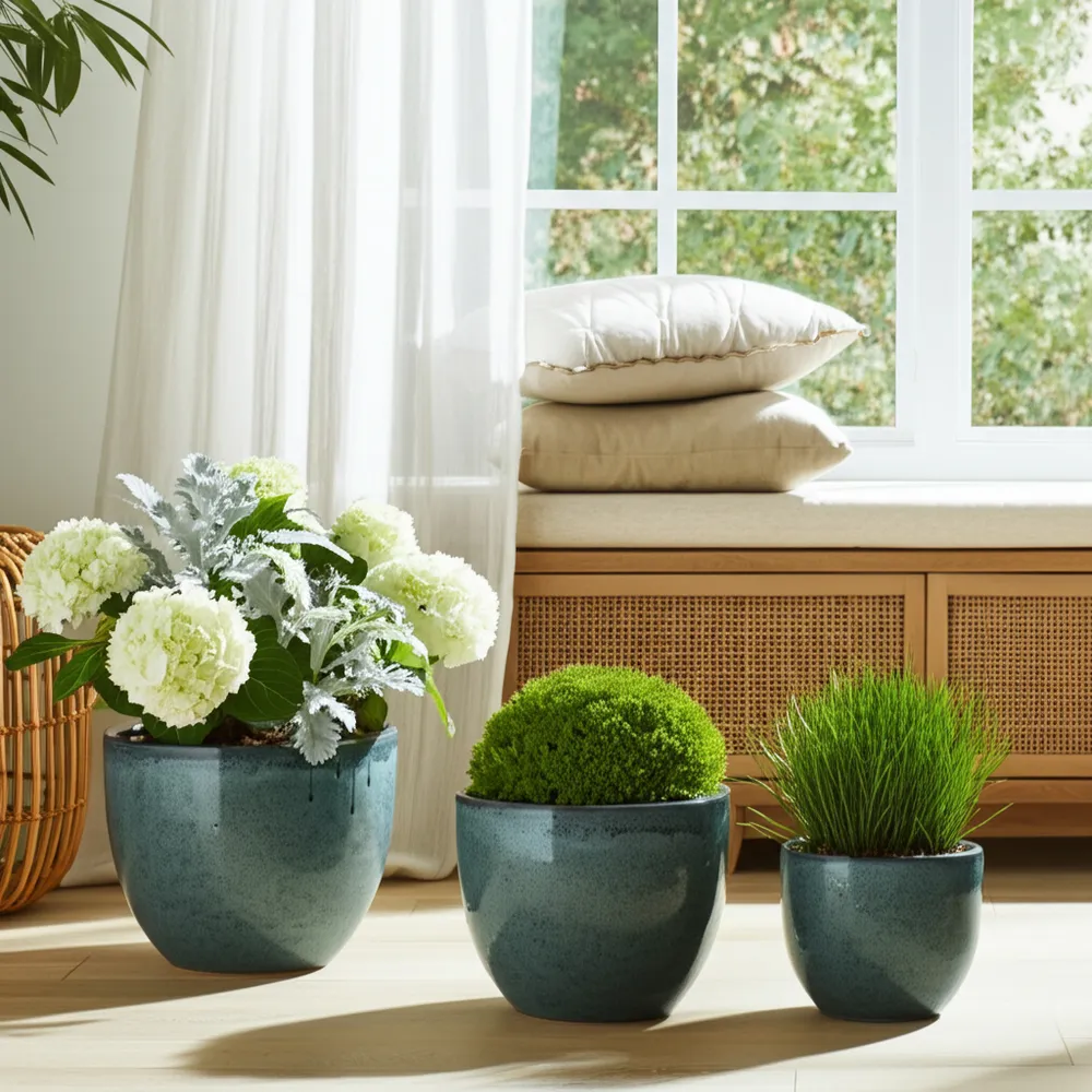 BOWENWELL SET OF 3 BLUE PLANTER 9 (IN)