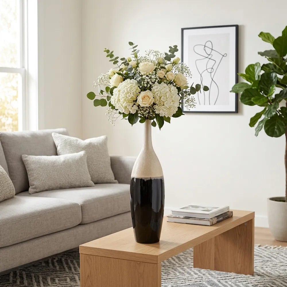 TROYSIDE WHITE VASE 27 (IN)
